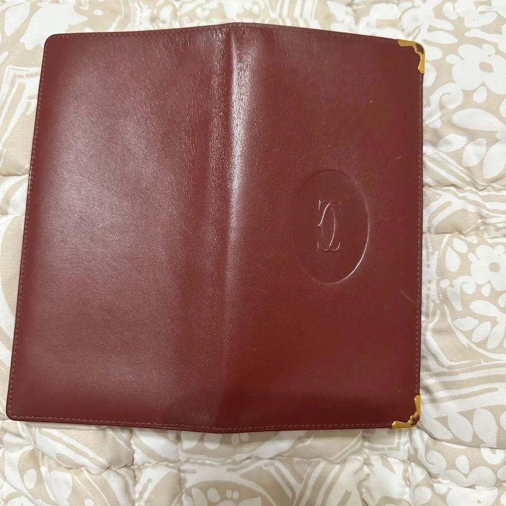 Cartier Maroon Leather Wallet with Gold Details